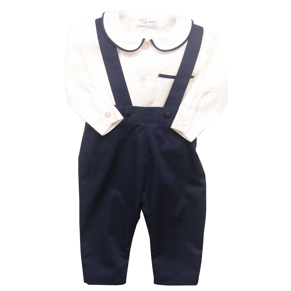 Trouser With Suspenders Set Baby Boy Snow White And Deep Teal